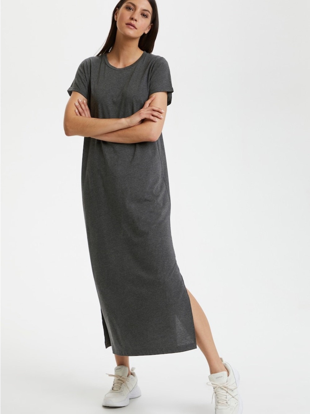 Kaffe Celina T-Shirt Maxi Dress in Gray Sz Small